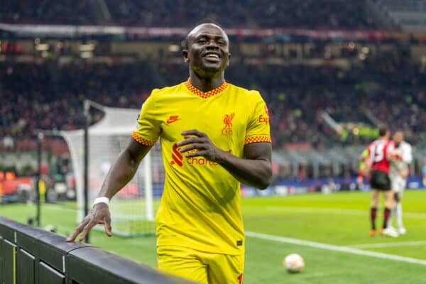 MILAN, ITALY - Tuesday, December 7, 2021: Liverpool's Sadio Mané looks dejected after missing a chance during the UEFA Champions League Group B Matchday 6 game between AC Milan and Liverpool FC at the Stadio San Siro. (Pic by David Rawcliffe/Propaganda)