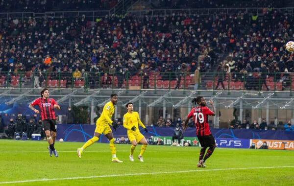 MILAN, ITALY - Tuesday, December 7, 2021: Liverpool's Divock Origi scores the second goal during the UEFA Champions League Group B Matchday 6 game between AC Milan and Liverpool FC at the Stadio San Siro. (Pic by David Rawcliffe/Propaganda)