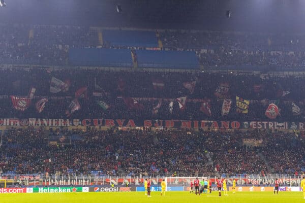 MILAN, ITALY - Tuesday, December 7, 2021: AC Milan supporters during the UEFA Champions League Group B Matchday 6 game between AC Milan and Liverpool FC at the Stadio San Siro. (Pic by David Rawcliffe/Propaganda)