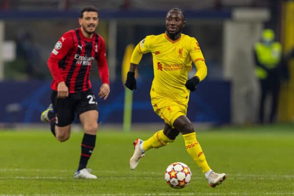 MILAN, ITALY - Tuesday, December 7, 2021: Liverpool's Naby Keita during the UEFA Champions League Group B Matchday 6 game between AC Milan and Liverpool FC at the Stadio San Siro. (Pic by David Rawcliffe/Propaganda)