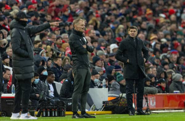 LIVERPOOL, ENGLAND - Saturday, December 11, 2021: Aston Villa's manager Steven Gerrard during the FA Premier League match between Liverpool FC and Aston Villa FC at Anfield. (Pic by David Rawcliffe/Propaganda)