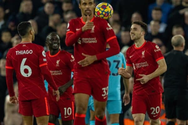 LIVERPOOL, ENGLAND - Thursday, December 16, 2021: Liverpool's Diogo Jota celebrates after scoring his side's first goal during the FA Premier League match between Liverpool FC and Newcastle United FC at Anfield. (Pic by David Rawcliffe/Propaganda)