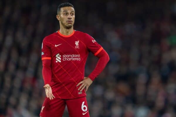 LIVERPOOL, ENGLAND - Thursday, December 16, 2021: Liverpool's Thiago Alcantara during the FA Premier League match between Liverpool FC and Newcastle United FC at Anfield. (Pic by David Rawcliffe/Propaganda)