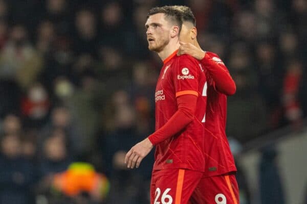 LONDON, ENGLAND - Sunday, December 19, 2021: Liverpool's Andy Robertson walks off after being shown a red card and sent off during the FA Premier League match between Tottenham Hotspur FC and Liverpool FC at the Tottenham Hotspur Stadium. (Pic by David Rawcliffe/Propaganda)