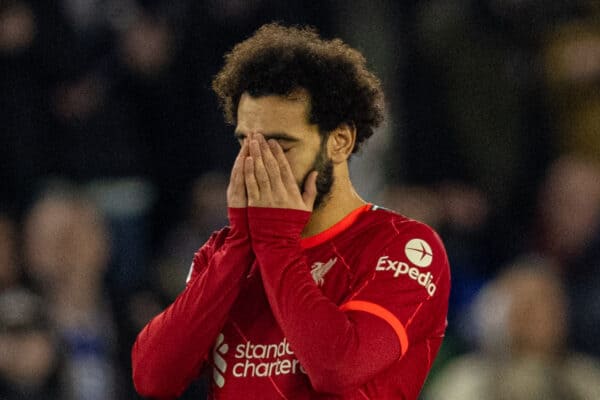 LEICESTER, ENGLAND - Tuesday, December 28, 2021: Liverpool's Mohamed Salah prays before kick-off during the FA Premier League match between Leicester City FC and Liverpool FC at the King Power Stadium. (Pic by David Rawcliffe/Propaganda)