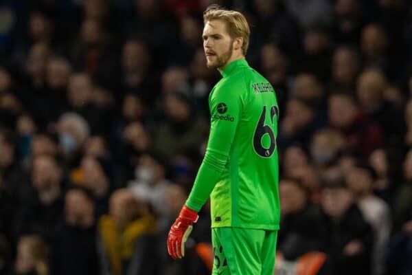 LONDON, ENGLAND - Sunday, January 2, 2022: Liverpool's goalkeeper Caoimhin Kelleher during the FA Premier League match between Chelsea FC and Liverpool FC at Stamford Bridge. (Pic by David Rawcliffe/Propaganda)