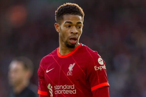 LIVERPOOL, ENGLAND - Sunday, January 9, 2022: Liverpool's Elijah Dixon-Bonner during the FA Cup 3rd Round match between Liverpool FC and Shrewsbury Town FC at Anfield. (Pic by David Rawcliffe/Propaganda)