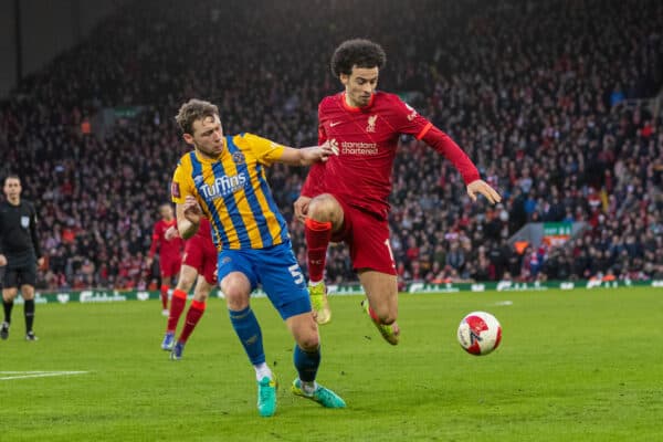 LIVERPOOL, ENGLAND - Sunday, January 9, 2022: Liverpool's Curtis Jones during the FA Cup 3rd Round match between Liverpool FC and Shrewsbury Town FC at Anfield. (Pic by David Rawcliffe/Propaganda)