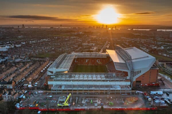 Anfield aerial, Anfield Road End, sunset view, general view (Pic by David Rawcliffe/Propaganda)