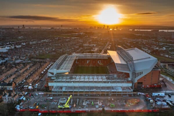 Anfield aerial, Anfield Road End, sunset view, general view (Pic by David Rawcliffe/Propaganda)