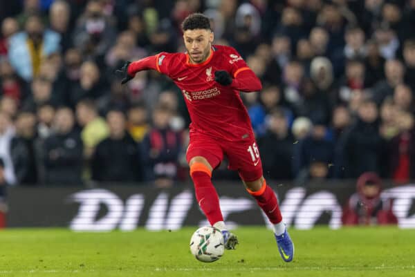 LIVERPOOL, ENGLAND - Thursday, January 13, 2022: Liverpool's Alex Oxlade-Chamberlain during the Football League Cup Semi-Final 1st Leg match between Liverpool FC and Arsenal FC at Anfield. (Pic by David Rawcliffe/Propaganda)