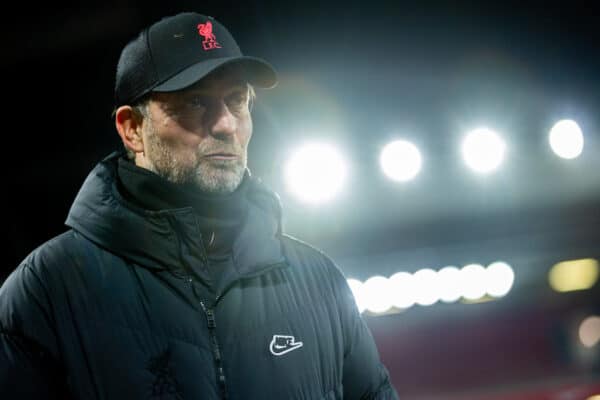 LIVERPOOL, ENGLAND - Thursday, January 13, 2022: Liverpool's manager Jürgen Klopp is interviewed by LFC.TV after the Football League Cup Semi-Final 1st Leg match between Liverpool FC and Arsenal FC at Anfield. (Pic by David Rawcliffe/Propaganda)