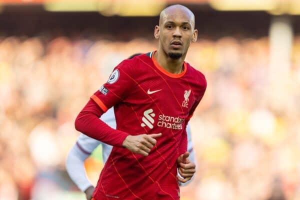 LIVERPOOL, ENGLAND - Sunday, January 16, 2022: Liverpool's Fabio Henrique Tavares 'Fabinho' during the FA Premier League match between Liverpool FC and Brentford FC at Anfield. (Pic by David Rawcliffe/Propaganda)