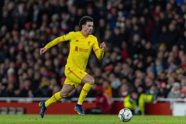 LONDON, ENGLAND - Thursday, January 20, 2022: Liverpool's Curtis Jones during the Football League Cup Semi-Final 2nd Leg match between Arsenal FC and Liverpool FC at the Emirates Stadium. (Pic by David Rawcliffe/Propaganda)