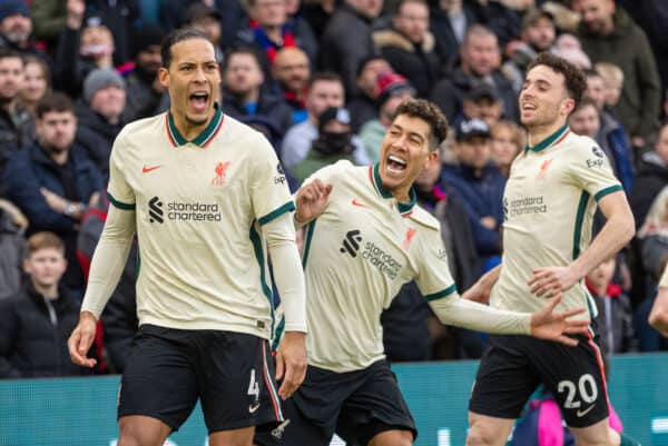 LONDON, ENGLAND - Sunday, January 23, 2022: Liverpool's Virgil van Dijk celebrates after scoring the first goal during the FA Premier League match between Crystal Palace FC and Liverpool FC at Selhurst Park. (Pic by David Rawcliffe/Propaganda)