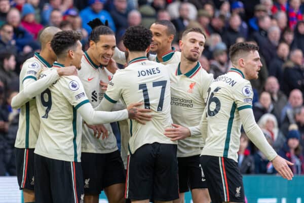 LONDON, ENGLAND - Sunday, January 23, 2022: Liverpool's Virgil van Dijk celebrates after scoring the first goal during the FA Premier League match between Crystal Palace FC and Liverpool FC at Selhurst Park. (Pic by David Rawcliffe/Propaganda)