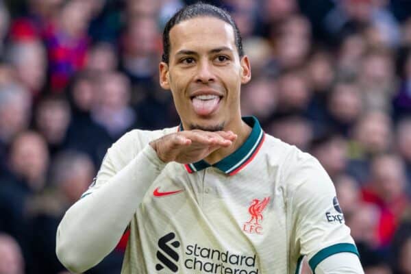 LONDON, ENGLAND - Sunday, January 23, 2022: Liverpool's Virgil van Dijk celebrates after scoring the first goal during the FA Premier League match between Crystal Palace FC and Liverpool FC at Selhurst Park. (Pic by David Rawcliffe/Propaganda)