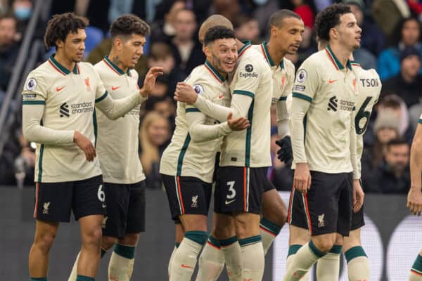 LONDON, ENGLAND - Sunday, January 23, 2022: Liverpool's Alex Oxlade-Chamberlain celebrates after scoring the second goal during the FA Premier League match between Crystal Palace FC and Liverpool FC at Selhurst Park. (Pic by David Rawcliffe/Propaganda)