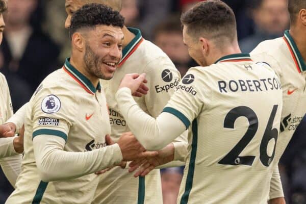 LONDON, ENGLAND - Sunday, January 23, 2022: Liverpool's Alex Oxlade-Chamberlain celebrates after scoring the second goal during the FA Premier League match between Crystal Palace FC and Liverpool FC at Selhurst Park. (Pic by David Rawcliffe/Propaganda)