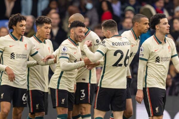 LONDON, ENGLAND - Sunday, January 23, 2022: Liverpool's Alex Oxlade-Chamberlain celebrates after scoring the second goal during the FA Premier League match between Crystal Palace FC and Liverpool FC at Selhurst Park. (Pic by David Rawcliffe/Propaganda)