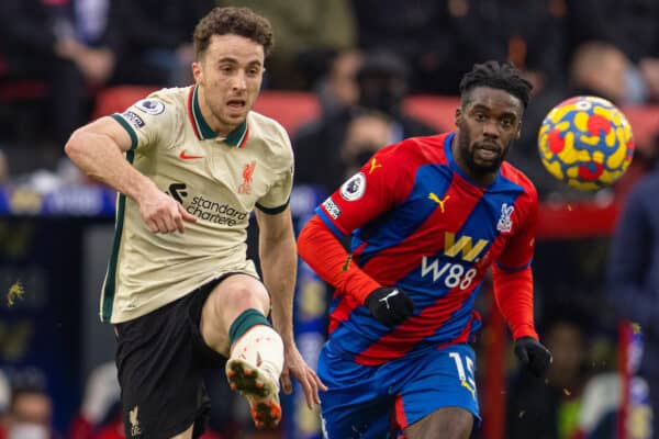 LONDON, ENGLAND - Sunday, January 23, 2022: Liverpool's Diogo Jota during the FA Premier League match between Crystal Palace FC and Liverpool FC at Selhurst Park. (Pic by David Rawcliffe/Propaganda)