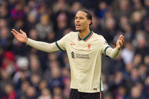 LONDON, ENGLAND - Sunday, January 23, 2022: Liverpool's Virgil van Dijk during the FA Premier League match between Crystal Palace FC and Liverpool FC at Selhurst Park. (Pic by David Rawcliffe/Propaganda)