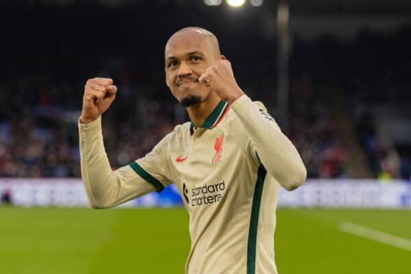 LONDON, ENGLAND - Sunday, January 23, 2022: Liverpool's Fabio Henrique Tavares 'Fabinho' celebrates after scoring the third goal during the FA Premier League match between Crystal Palace FC and Liverpool FC at Selhurst Park. (Pic by David Rawcliffe/Propaganda)