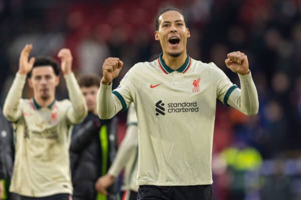 LONDON, ENGLAND - Sunday, January 23, 2022: Liverpool's Virgil van Dijk celebrates after the FA Premier League match between Crystal Palace FC and Liverpool FC at Selhurst Park. Liverpool won 3-0. (Pic by David Rawcliffe/Propaganda)