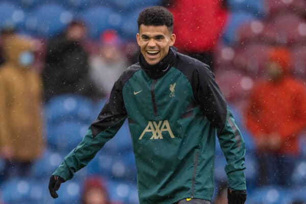 BURNLEY, ENGLAND - Sunday, February 13, 2022: Liverpool's new signing Luis Díaz during the pre-match warm-up before the FA Premier League match between Burnley FC and Liverpool FC at Turf Moor. (Pic by David Rawcliffe/Propaganda)