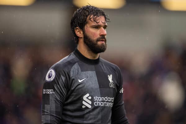 BURNLEY, ENGLAND - Sunday, February 13, 2022: Liverpool's goalkeeper Alisson Becker during the FA Premier League match between Burnley FC and Liverpool FC at Turf Moor. (Pic by David Rawcliffe/Propaganda)