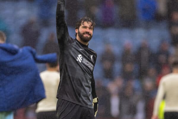 BURNLEY, ENGLAND - Sunday, February 13, 2022: Liverpool's goalkeeper Alisson Becker celebrates after the FA Premier League match between Burnley FC and Liverpool FC at Turf Moor. Liverpool won 1-0. (Pic by David Rawcliffe/Propaganda)