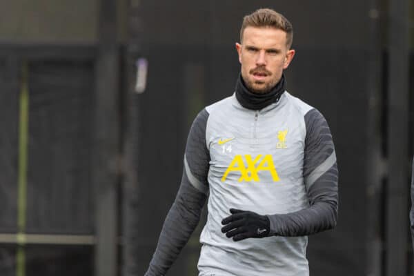 LIVERPOOL, ENGLAND - Tuesday, February 15, 2022: Liverpool's captain Jordan Henderson during a training session at the AXA Training Centre ahead of the UEFA Champions League Round of 16 1st Leg game between FC Internazionale Milano and Liverpool FC. (Pic by David Rawcliffe/Propaganda)