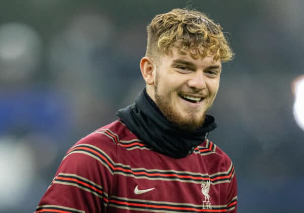 MILAN, ITALY - Tuesday, February 15, 2022: Liverpool's Harvey Elliott during the pre-match warm-up before the UEFA Champions League Round of 16 1st Leg game between FC Internazionale Milano and Liverpool FC at the Stadio San Siro. (Pic by David Rawcliffe/Propaganda)