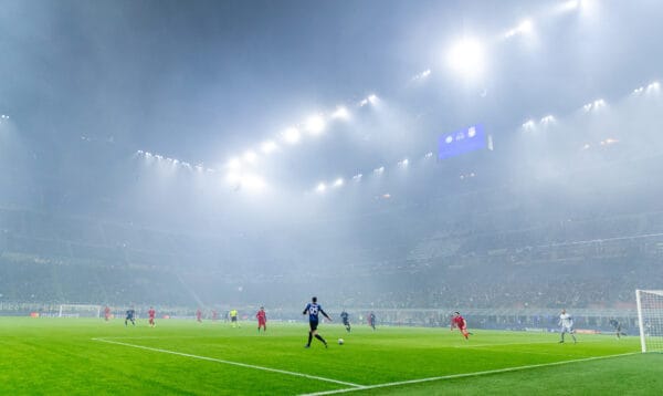 MILAN, ITALY - Tuesday, February 15, 2022: Fog during the UEFA Champions League Round of 16 1st Leg game between FC Internazionale Milano and Liverpool FC at the Stadio San Siro. (Pic by David Rawcliffe/Propaganda)