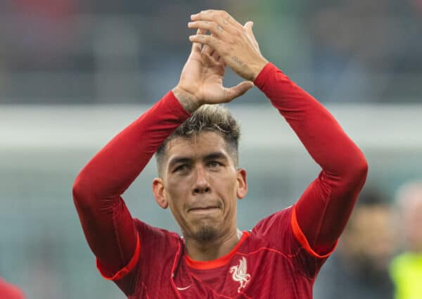 MILAN, ITALY - Tuesday, February 15, 2022: Liverpool's Roberto Firmino celebrates after the UEFA Champions League Round of 16 1st Leg game between FC Internazionale Milano and Liverpool FC at the Stadio San Siro. Liverpool won 2-0. (Pic by David Rawcliffe/Propaganda)