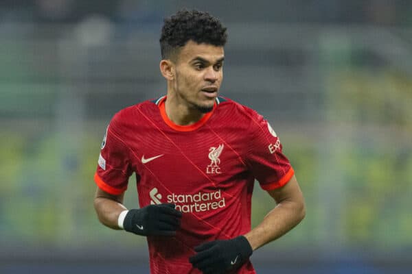 MILAN, ITALY - Tuesday, February 15, 2022: Liverpool's Luis Díaz during the UEFA Champions League Round of 16 1st Leg game between FC Internazionale Milano and Liverpool FC at the Stadio San Siro. (Pic by David Rawcliffe/Propaganda)