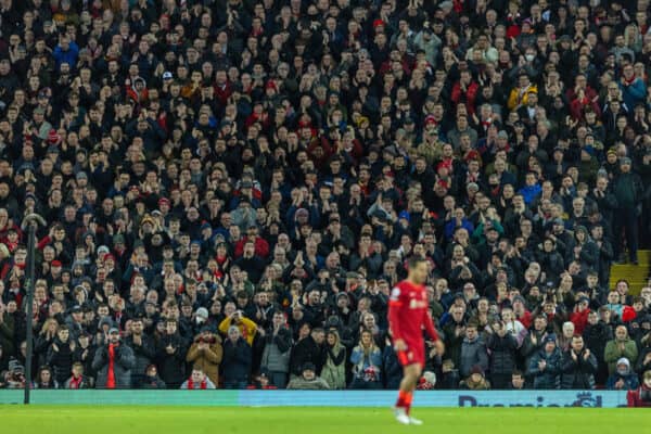 LIVERPOOL, ENGLAND - Wednesday, February 23, 2022: Liverpool's Thiago Alcantara walks off as he is substituted during the FA Premier League match between Liverpool FC and Leeds United FC at Anfield. (Pic by David Rawcliffe/Propaganda)