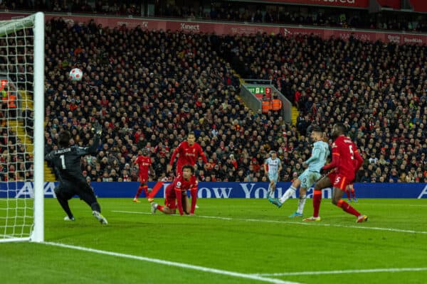 LIVERPOOL, ENGLAND - Friday, March 4, 2022: West Ham United's Manuel Lanzini shoots over the bar from close range during the FA Premier League match between Liverpool FC and West Ham United FC at Anfield. (Pic by David Rawcliffe/Propaganda)