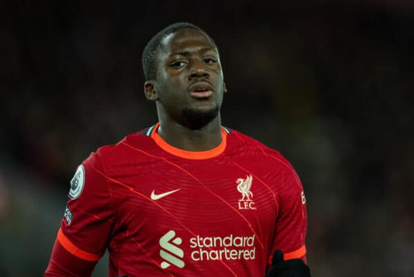 LIVERPOOL, ENGLAND - Friday, March 4, 2022: Liverpool's Ibrahima Konaté during the FA Premier League match between Liverpool FC and West Ham United FC at Anfield. (Pic by David Rawcliffe/Propaganda)