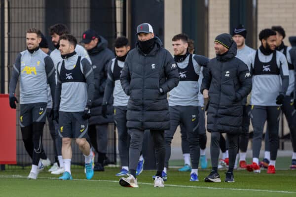 LIVERPOOL, ENGLAND - Monday, March 7, 2022: Liverpool's manager Jürgen Klopp leads his squad out before a training session at the AXA Training Centre ahead of the UEFA Champions League Round of 16 2nd Leg game between Liverpool FC and FC Internazionale Milano. (Pic by David Rawcliffe/Propaganda)