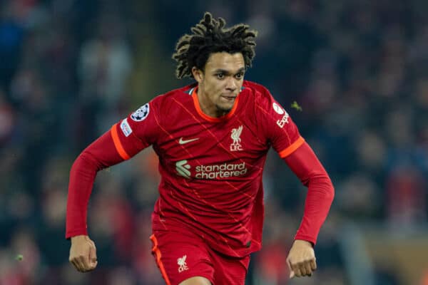 LIVERPOOL, ENGLAND - Tuesday, March 8, 2022: Liverpool's Trent Alexander-Arnold during the UEFA Champions League Round of 16 2nd Leg game between Liverpool FC and FC Internazionale Milano at Anfield. (Pic by David Rawcliffe/Propaganda)