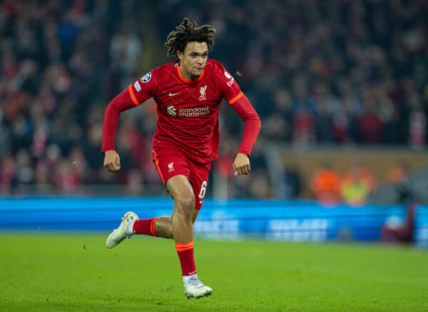 LIVERPOOL, ENGLAND - Tuesday, March 8, 2022: Liverpool's Trent Alexander-Arnold during the UEFA Champions League Round of 16 2nd Leg game between Liverpool FC and FC Internazionale Milano at Anfield. (Pic by David Rawcliffe/Propaganda)