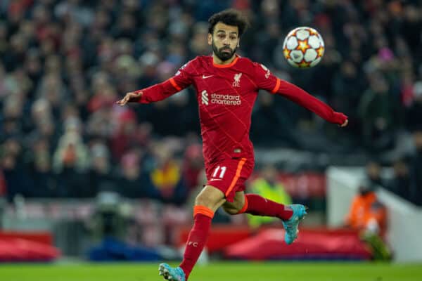 LIVERPOOL, ENGLAND - Tuesday, March 8, 2022: Liverpool's Mohamed Salah during the UEFA Champions League Round of 16 2nd Leg game between Liverpool FC and FC Internazionale Milano at Anfield. (Pic by David Rawcliffe/Propaganda)