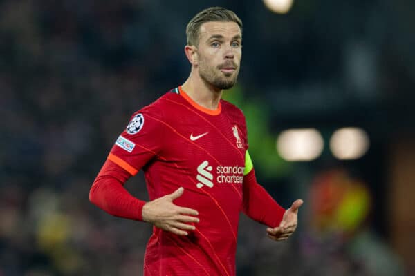 LIVERPOOL, ENGLAND - Tuesday, March 8, 2022: Liverpool's captain Jordan Henderson during the UEFA Champions League Round of 16 2nd Leg game between Liverpool FC and FC Internazionale Milano at Anfield. (Pic by David Rawcliffe/Propaganda)