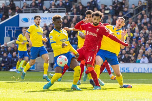 BRIGHTON AND HOVE, ENGLAND - Saturday, March 12, 2022: Liverpool's Mohamed Salah during the FA Premier League match between Brighton & Hove Albion FC and Liverpool FC at the AMEX Community Stadium. (Pic by David Rawcliffe/Propaganda)