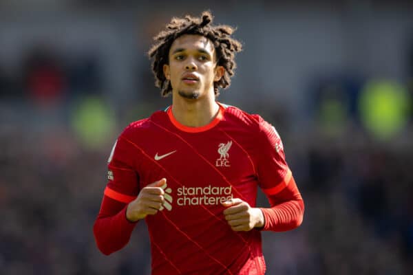 BRIGHTON AND HOVE, ENGLAND - Saturday, March 12, 2022: Liverpool's Trent Alexander-Arnold during the FA Premier League match between Brighton & Hove Albion FC and Liverpool FC at the AMEX Community Stadium. (Pic by David Rawcliffe/Propaganda)