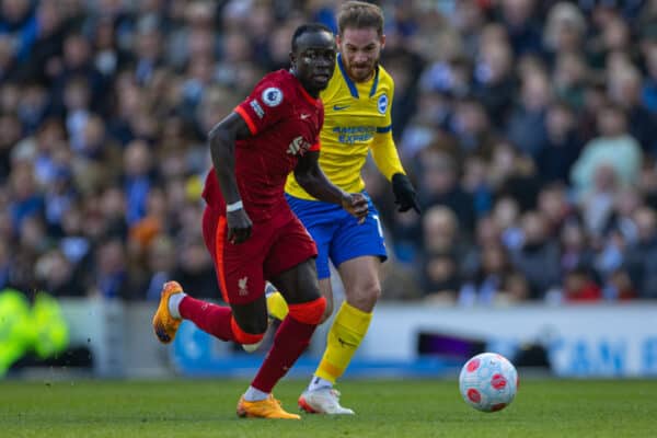 BRIGHTON AND HOVE, ENGLAND - Saturday, March 12, 2022: Liverpool's Sadio Mané during the FA Premier League match between Brighton & Hove Albion FC and Liverpool FC at the AMEX Community Stadium. (Pic by David Rawcliffe/Propaganda)