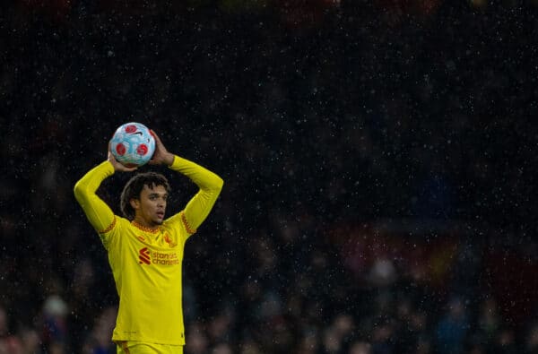 LONDON, ENGLAND - Wednesday, March 16, 2022: Liverpool's Trent Alexander-Arnold takes a throw-in during the FA Premier League match between Arsenal FC and Liverpool FC at the Emirates Stadium. (Pic by David Rawcliffe/Propaganda)