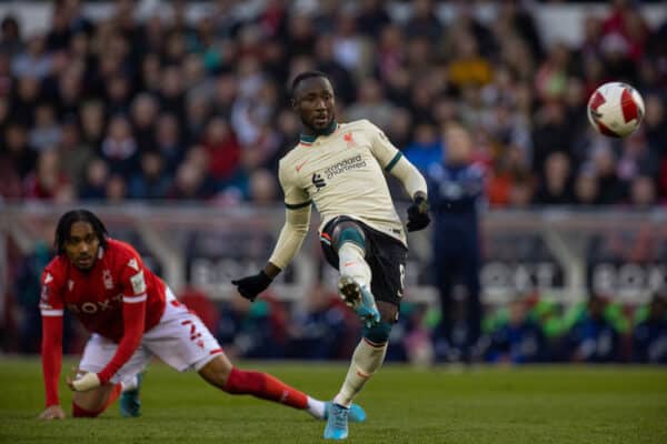 NOTTINGHAM, ENGLAND - Sunday, March 20, 2022: Liverpool's Naby Keita during the FA Cup Quarter-Final match between Nottingham Forest FC and Liverpool FC at the City Ground. (Pic by David Rawcliffe/Propaganda)