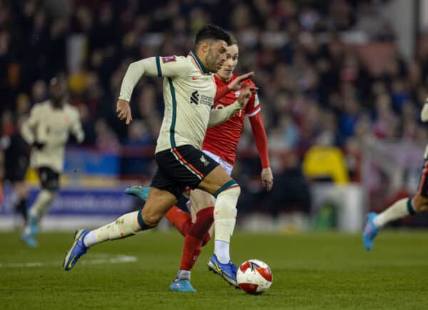 NOTTINGHAM, ENGLAND - Sunday, March 20, 2022: Liverpool's Alex Oxlade-Chamberlain during the FA Cup Quarter-Final match between Nottingham Forest FC and Liverpool FC at the City Ground. (Pic by David Rawcliffe/Propaganda)